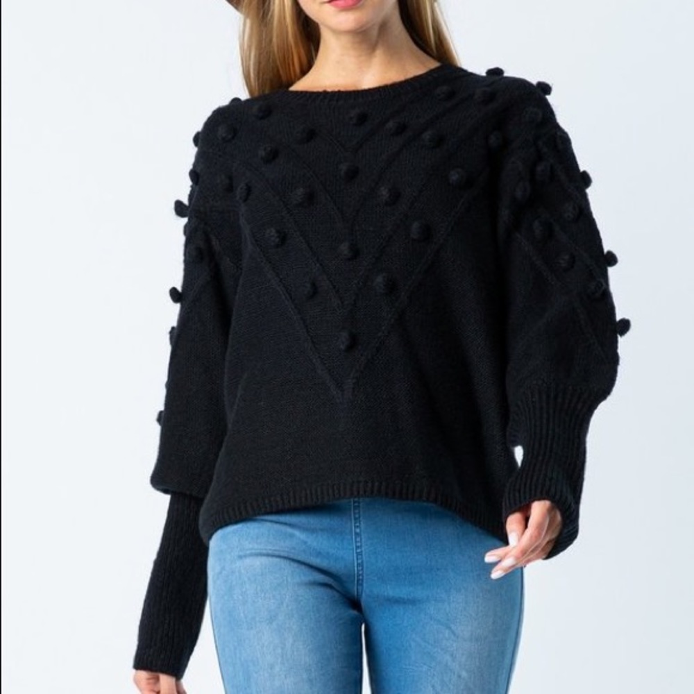 Last 1️⃣ Black Chevron & Pom-Pom Sweater - Picture 3 of 7